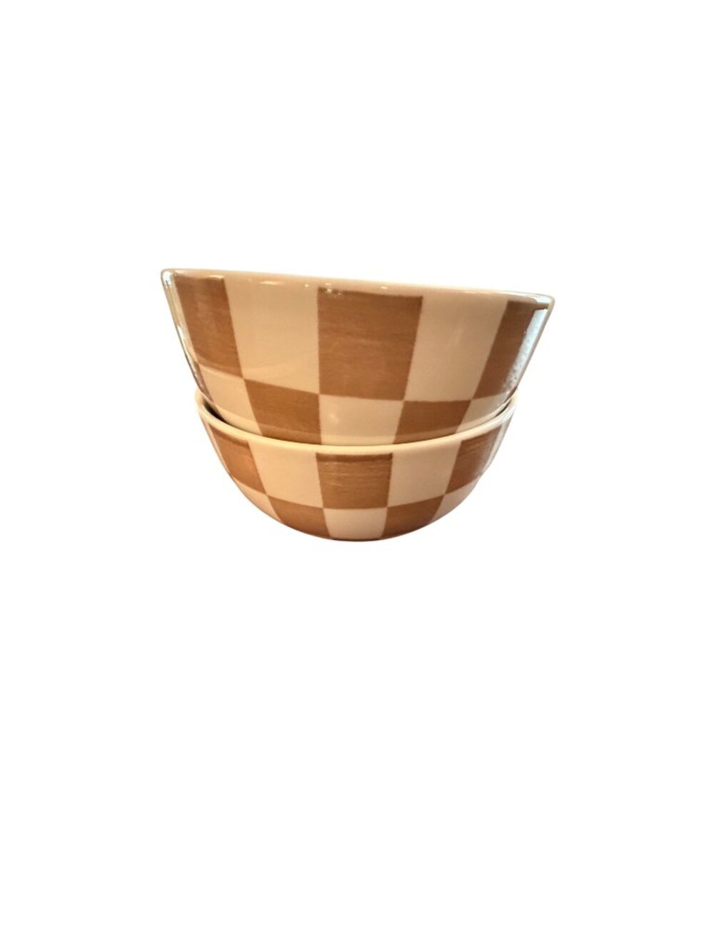 Set of 2 Buffalo Check Bowls Tan White Farmhouse 6” Ceramic Hobby Lobby